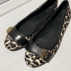 Tory Burch Eloise calf hair leopard print flats